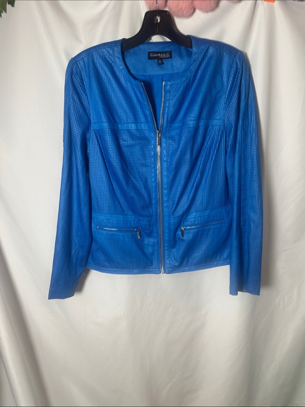 Conrad C Blue Perforated Zip Jacket